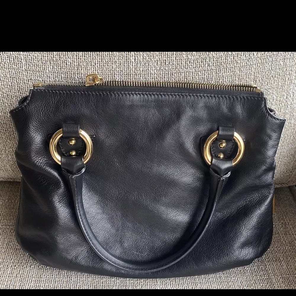 Black Leather Handbag with Gold Accents - Picture 3 of 13